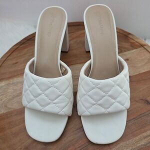 The Drop Women White Quilted Block Heel Mules Sandals Size 9.5 Square Toe Slide
